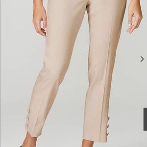 Linen-Stretch Button-Hem Ankle Pants
